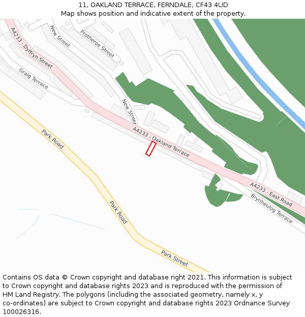 11, OAKLAND TERRACE, FERNDALE, CF43 4UD: Location map and indicative extent of plot