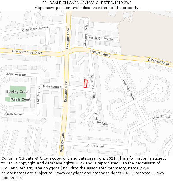 11, OAKLEIGH AVENUE, MANCHESTER, M19 2WP: Location map and indicative extent of plot