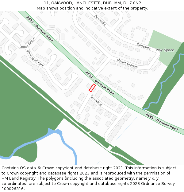 11, OAKWOOD, LANCHESTER, DURHAM, DH7 0NP: Location map and indicative extent of plot