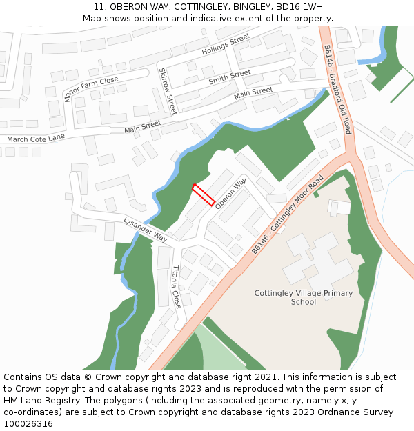11, OBERON WAY, COTTINGLEY, BINGLEY, BD16 1WH: Location map and indicative extent of plot