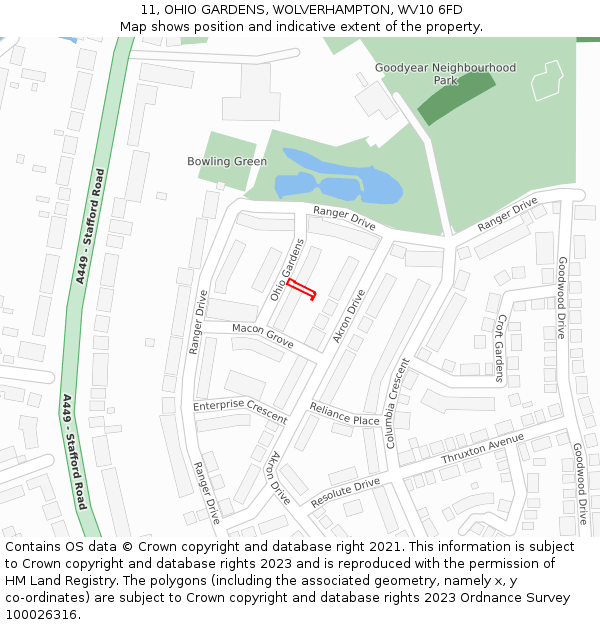 11, OHIO GARDENS, WOLVERHAMPTON, WV10 6FD: Location map and indicative extent of plot