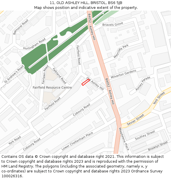 11, OLD ASHLEY HILL, BRISTOL, BS6 5JB: Location map and indicative extent of plot
