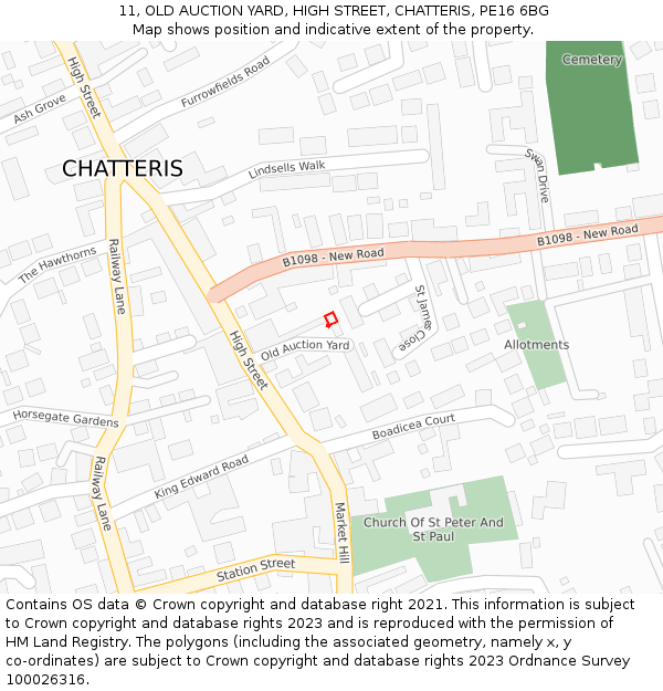 11, OLD AUCTION YARD, HIGH STREET, CHATTERIS, PE16 6BG: Location map and indicative extent of plot