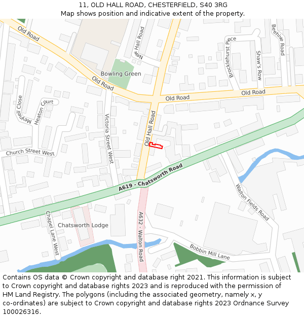 11, OLD HALL ROAD, CHESTERFIELD, S40 3RG: Location map and indicative extent of plot