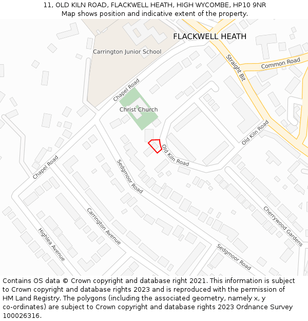 11, OLD KILN ROAD, FLACKWELL HEATH, HIGH WYCOMBE, HP10 9NR: Location map and indicative extent of plot