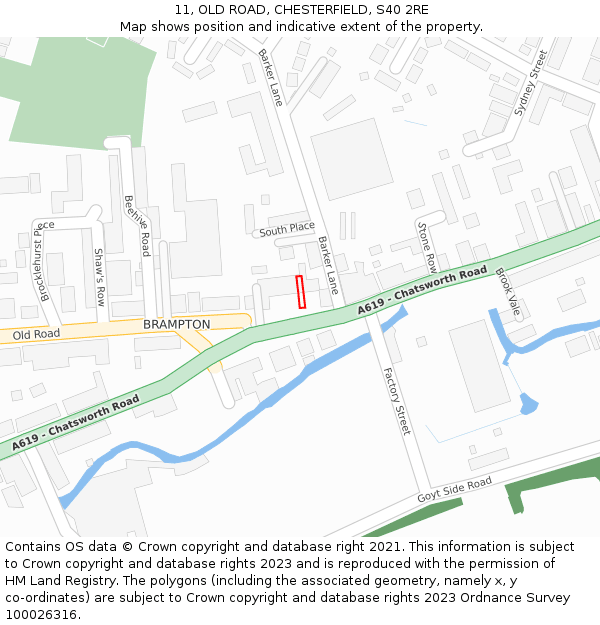 11, OLD ROAD, CHESTERFIELD, S40 2RE: Location map and indicative extent of plot