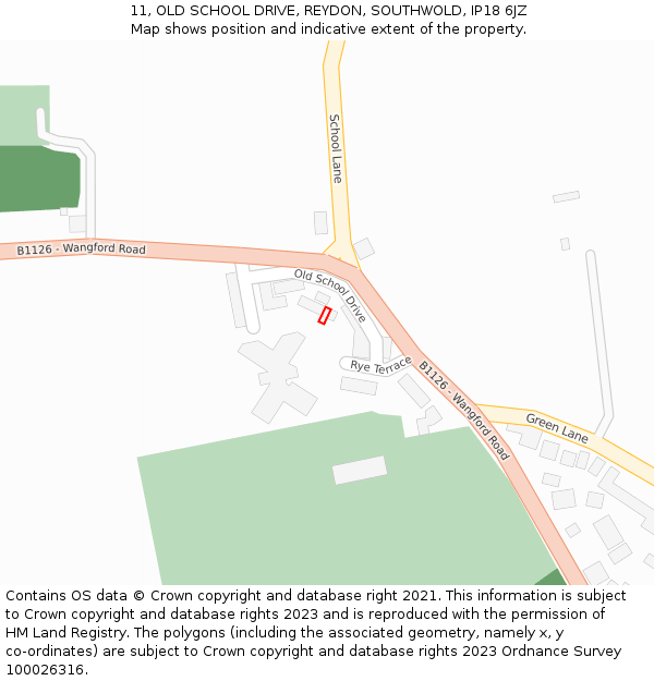 11, OLD SCHOOL DRIVE, REYDON, SOUTHWOLD, IP18 6JZ: Location map and indicative extent of plot