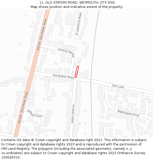 11, OLD STATION ROAD, WEYMOUTH, DT3 5NQ: Location map and indicative extent of plot