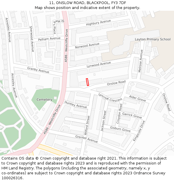 11, ONSLOW ROAD, BLACKPOOL, FY3 7DF: Location map and indicative extent of plot
