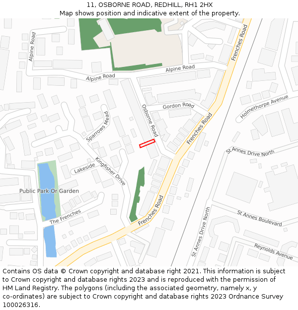 11, OSBORNE ROAD, REDHILL, RH1 2HX: Location map and indicative extent of plot