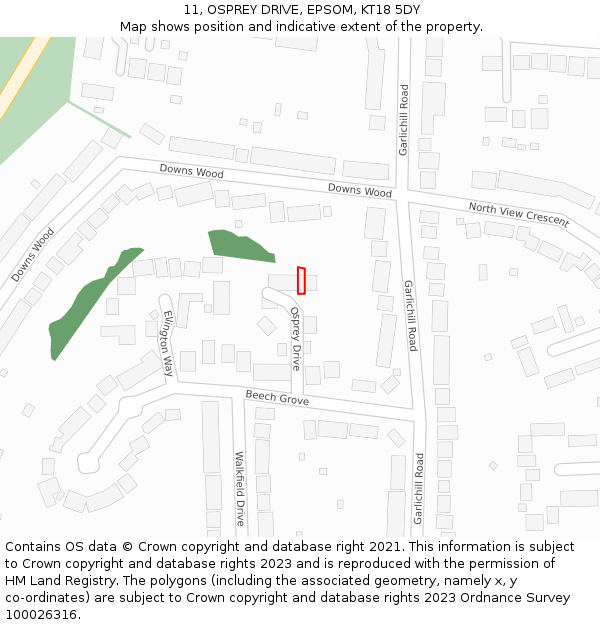11, OSPREY DRIVE, EPSOM, KT18 5DY: Location map and indicative extent of plot