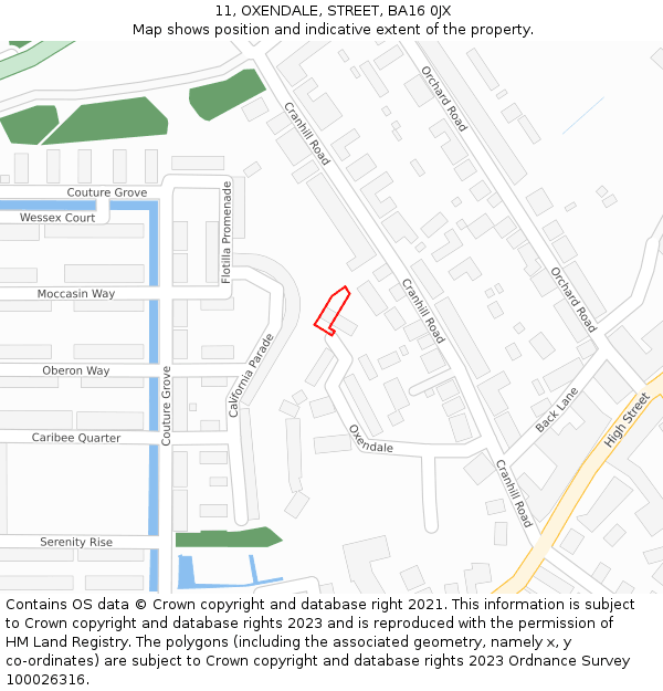 11, OXENDALE, STREET, BA16 0JX: Location map and indicative extent of plot