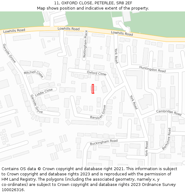 11, OXFORD CLOSE, PETERLEE, SR8 2EF: Location map and indicative extent of plot
