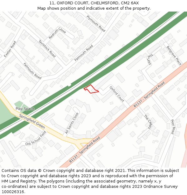 11, OXFORD COURT, CHELMSFORD, CM2 6AX: Location map and indicative extent of plot