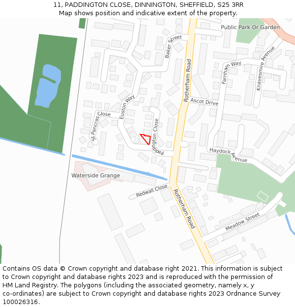 11, PADDINGTON CLOSE, DINNINGTON, SHEFFIELD, S25 3RR: Location map and indicative extent of plot