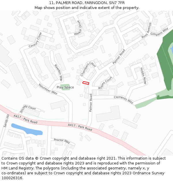 11, PALMER ROAD, FARINGDON, SN7 7FR: Location map and indicative extent of plot