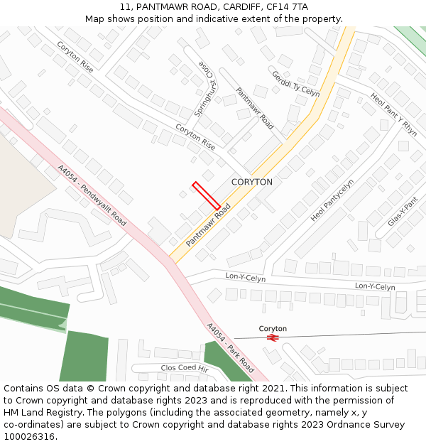 11, PANTMAWR ROAD, CARDIFF, CF14 7TA: Location map and indicative extent of plot