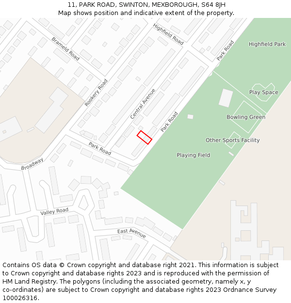 11, PARK ROAD, SWINTON, MEXBOROUGH, S64 8JH: Location map and indicative extent of plot