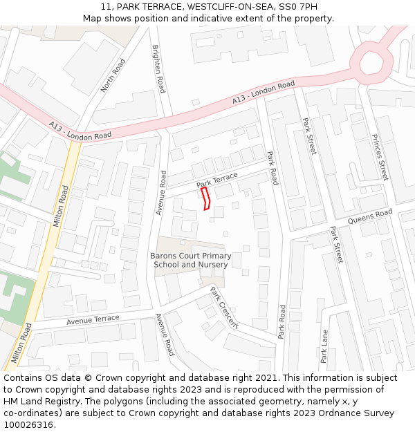 11, PARK TERRACE, WESTCLIFF-ON-SEA, SS0 7PH: Location map and indicative extent of plot