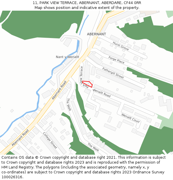 11, PARK VIEW TERRACE, ABERNANT, ABERDARE, CF44 0RR: Location map and indicative extent of plot