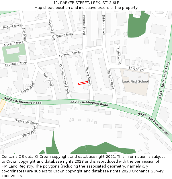 11, PARKER STREET, LEEK, ST13 6LB: Location map and indicative extent of plot