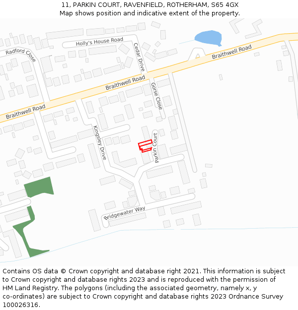 11, PARKIN COURT, RAVENFIELD, ROTHERHAM, S65 4GX: Location map and indicative extent of plot