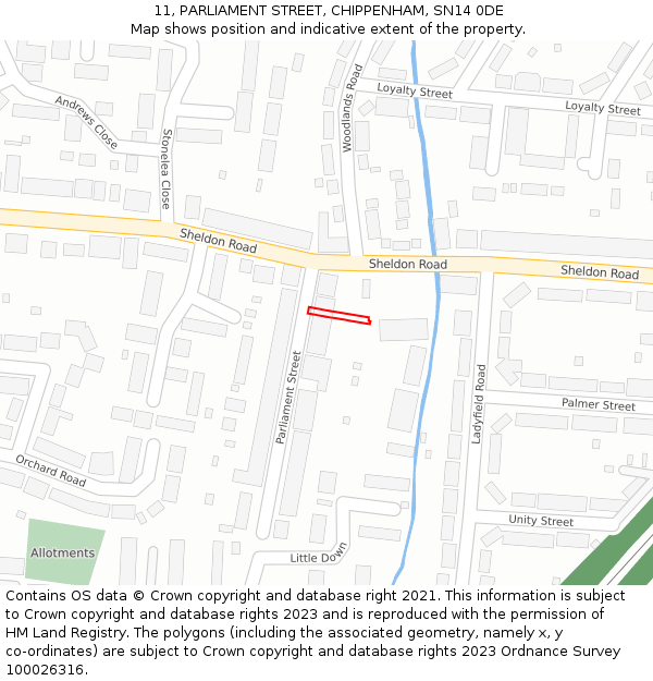 11, PARLIAMENT STREET, CHIPPENHAM, SN14 0DE: Location map and indicative extent of plot
