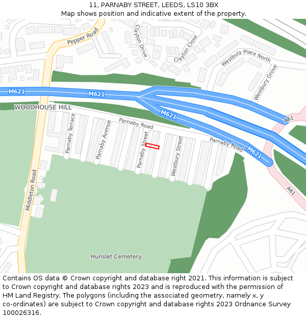 11, PARNABY STREET, LEEDS, LS10 3BX: Location map and indicative extent of plot