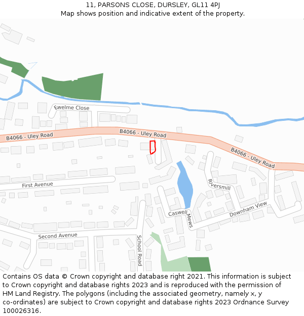 11, PARSONS CLOSE, DURSLEY, GL11 4PJ: Location map and indicative extent of plot