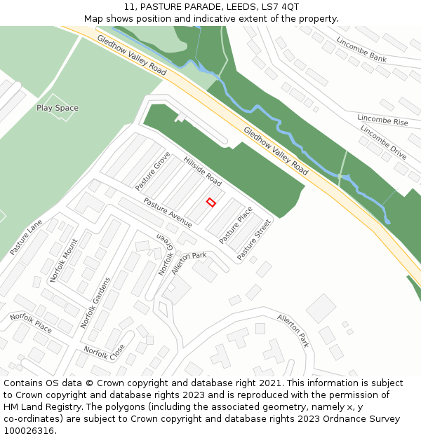 11, PASTURE PARADE, LEEDS, LS7 4QT: Location map and indicative extent of plot