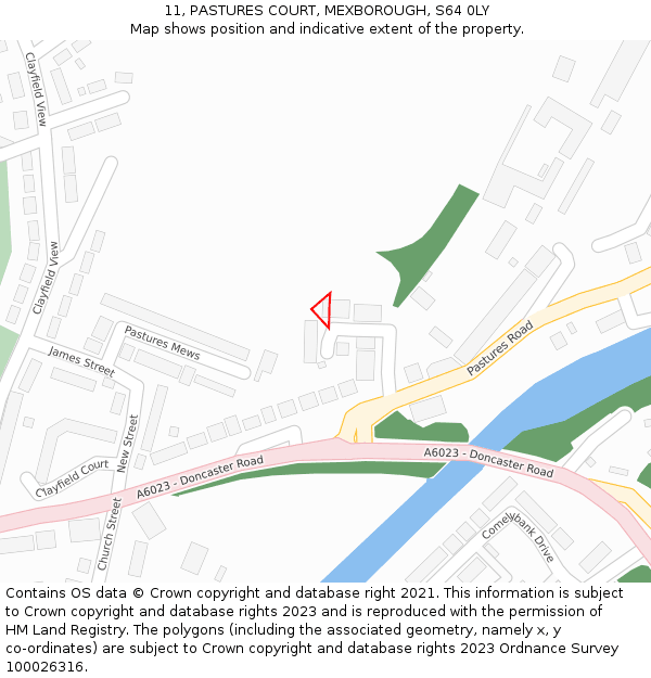 11, PASTURES COURT, MEXBOROUGH, S64 0LY: Location map and indicative extent of plot