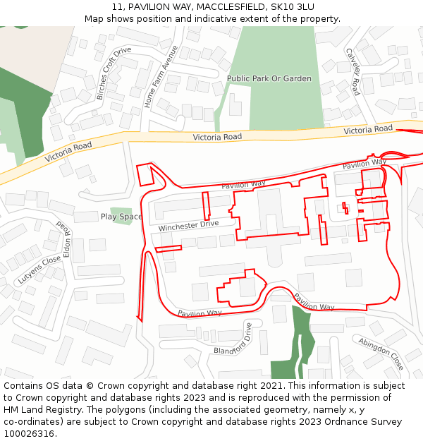 11, PAVILION WAY, MACCLESFIELD, SK10 3LU: Location map and indicative extent of plot