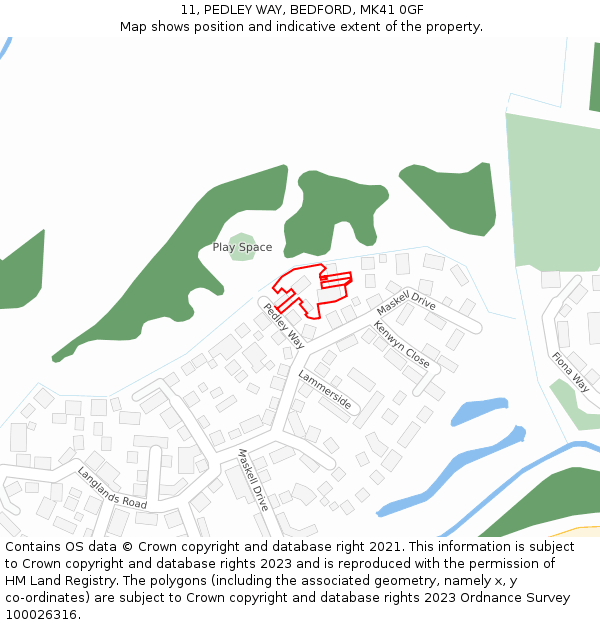 11, PEDLEY WAY, BEDFORD, MK41 0GF: Location map and indicative extent of plot