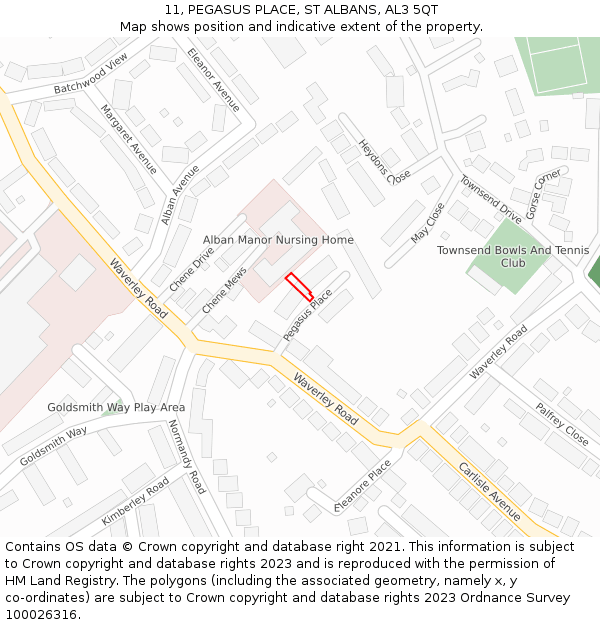 11, PEGASUS PLACE, ST ALBANS, AL3 5QT: Location map and indicative extent of plot
