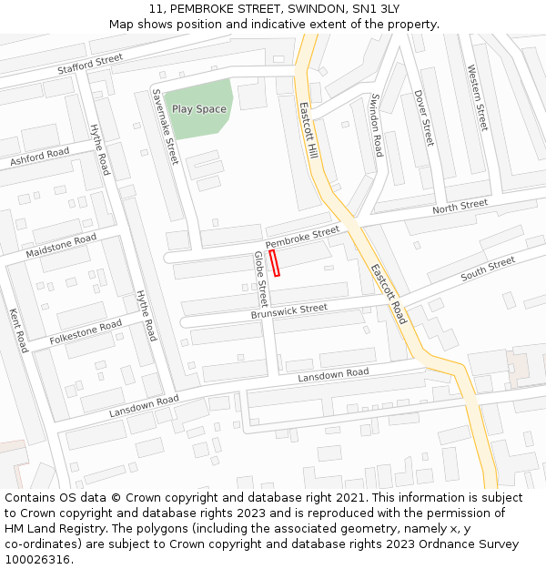 11, PEMBROKE STREET, SWINDON, SN1 3LY: Location map and indicative extent of plot