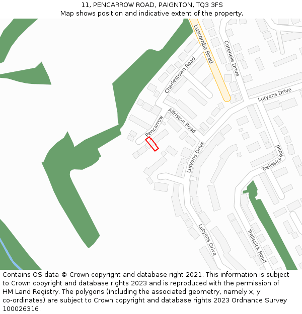11, PENCARROW ROAD, PAIGNTON, TQ3 3FS: Location map and indicative extent of plot