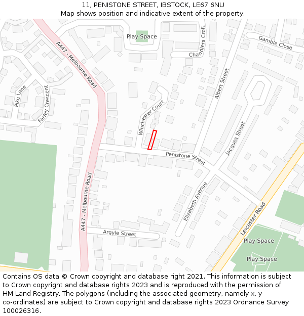 11, PENISTONE STREET, IBSTOCK, LE67 6NU: Location map and indicative extent of plot