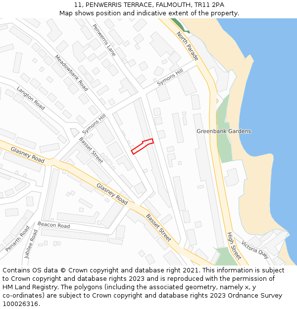 11, PENWERRIS TERRACE, FALMOUTH, TR11 2PA: Location map and indicative extent of plot