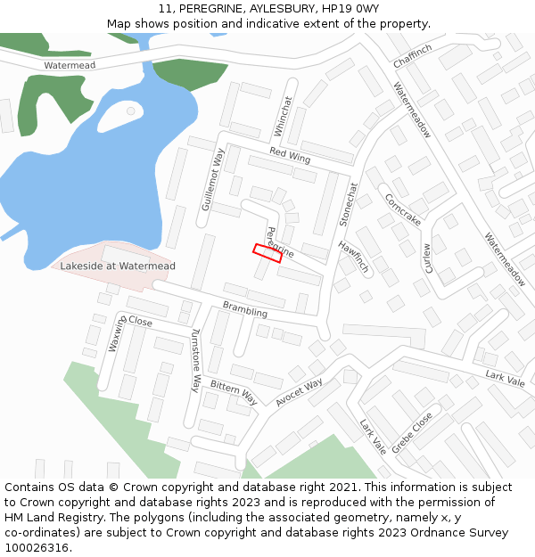 11, PEREGRINE, AYLESBURY, HP19 0WY: Location map and indicative extent of plot