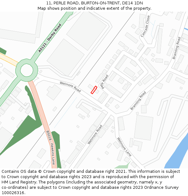11, PERLE ROAD, BURTON-ON-TRENT, DE14 1DN: Location map and indicative extent of plot