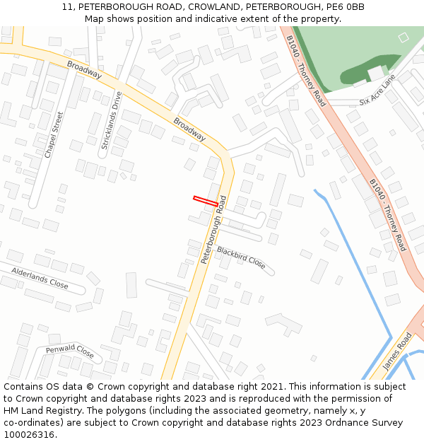 11, PETERBOROUGH ROAD, CROWLAND, PETERBOROUGH, PE6 0BB: Location map and indicative extent of plot