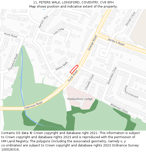 11, PETERS WALK, LONGFORD, COVENTRY, CV6 6PH: Location map and indicative extent of plot