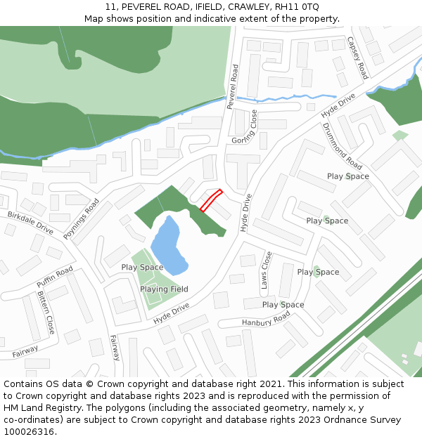 11, PEVEREL ROAD, IFIELD, CRAWLEY, RH11 0TQ: Location map and indicative extent of plot