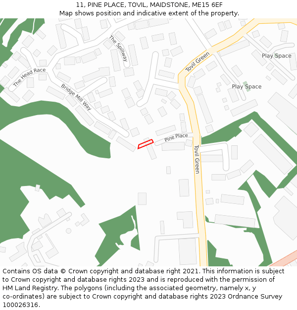 11, PINE PLACE, TOVIL, MAIDSTONE, ME15 6EF: Location map and indicative extent of plot