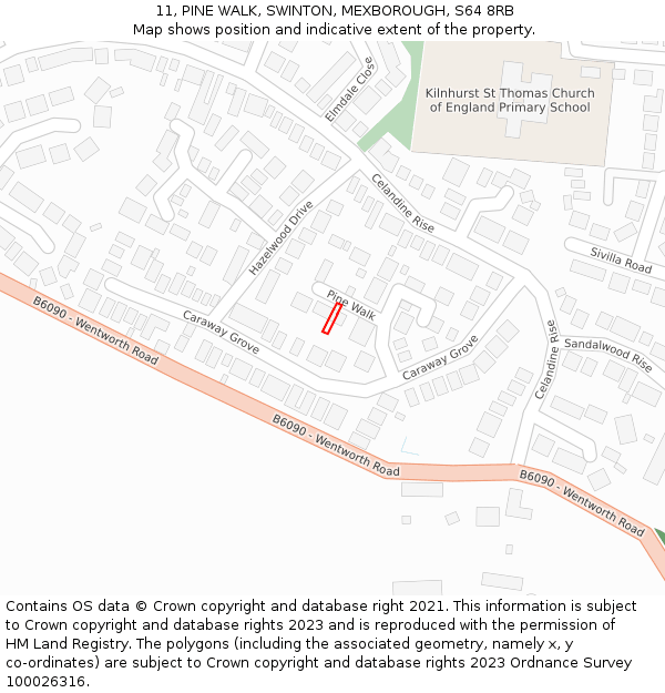 11, PINE WALK, SWINTON, MEXBOROUGH, S64 8RB: Location map and indicative extent of plot