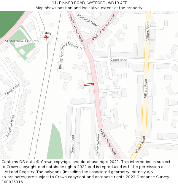 11, PINNER ROAD, WATFORD, WD19 4EF: Location map and indicative extent of plot