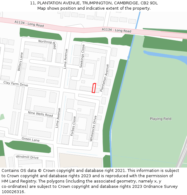 11, PLANTATION AVENUE, TRUMPINGTON, CAMBRIDGE, CB2 9DL: Location map and indicative extent of plot