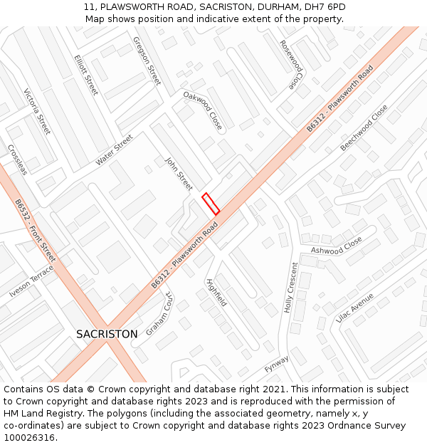 11, PLAWSWORTH ROAD, SACRISTON, DURHAM, DH7 6PD: Location map and indicative extent of plot