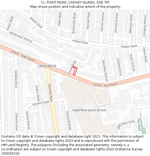 11, POINT ROAD, CANVEY ISLAND, SS8 7RT: Location map and indicative extent of plot