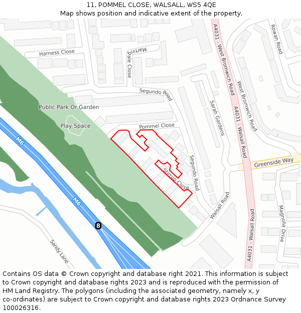 11, POMMEL CLOSE, WALSALL, WS5 4QE: Location map and indicative extent of plot
